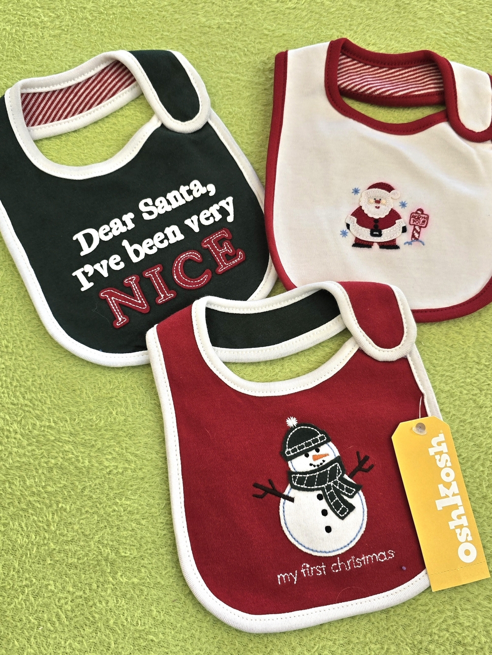 NWT Baby BOYS & GIRLS 3PK BIBS - FIRST CHRISTMAS - DEAR SANTA - NORTH POLE (Q3)